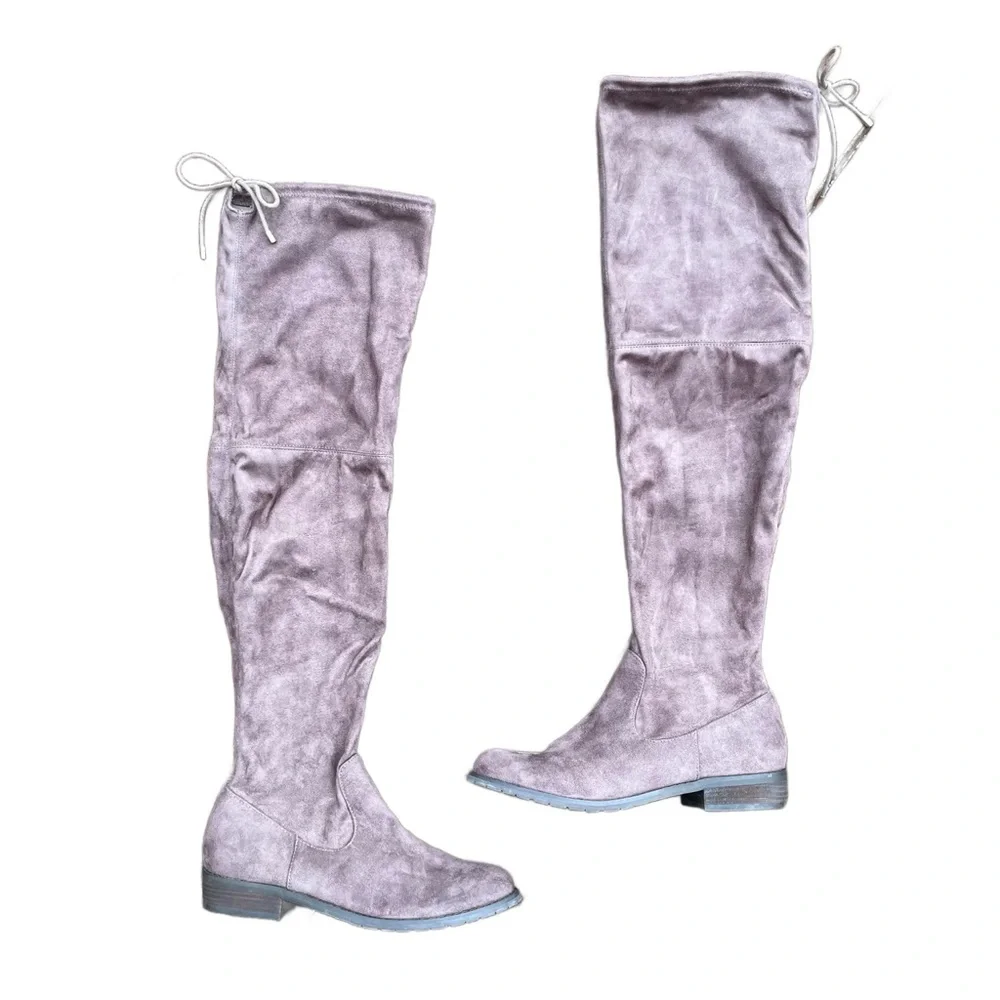 Nine West Taupe Faux Suede Over the Knee Boots 8